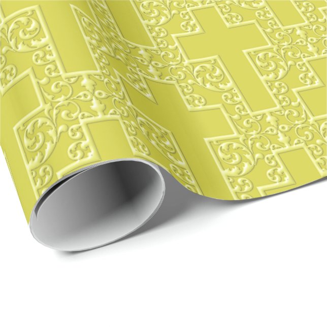 Ornate Cross-12-Yellow Wrapping Paper (Roll Corner)