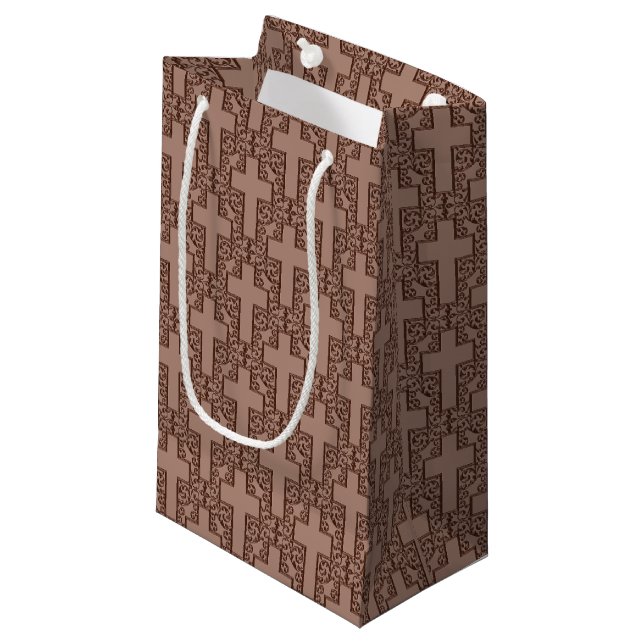 Ornate Cross-20-Brown-GIFT BAG s (Front Angled)
