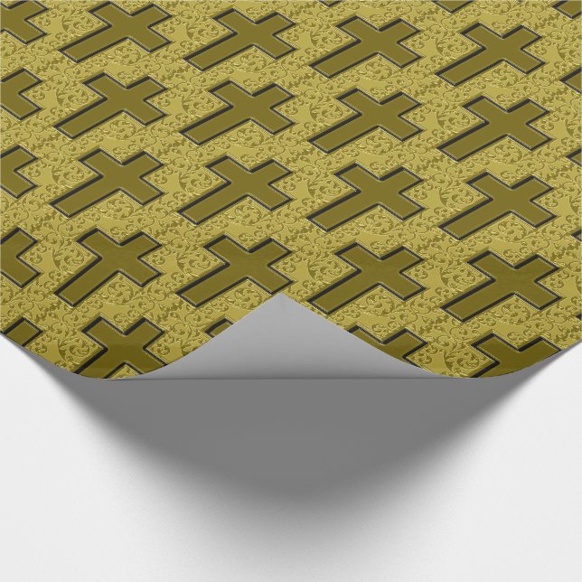 Ornate Cross-21-Black and Gold Wrapping Paper (Corner)