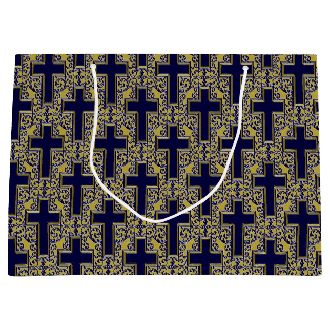 Ornate Cross-24-Blue-Gold-GIFT BAG L (Front)