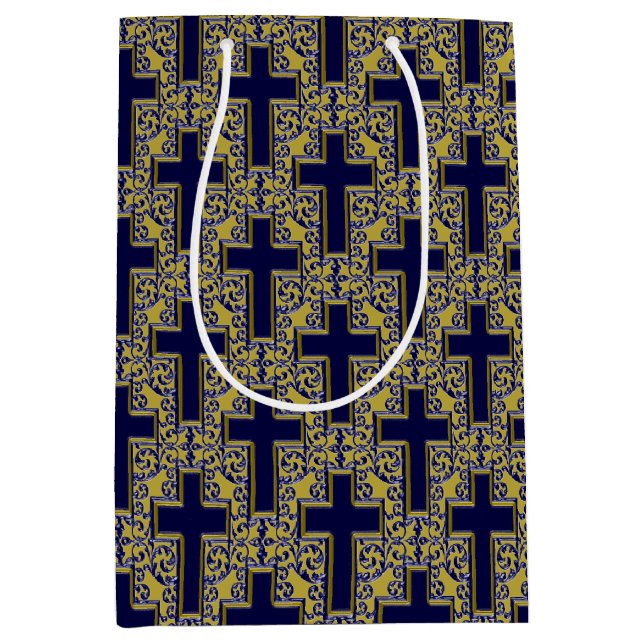 Ornate Cross-24-Blue-Gold-GIFT BAG m (Front)
