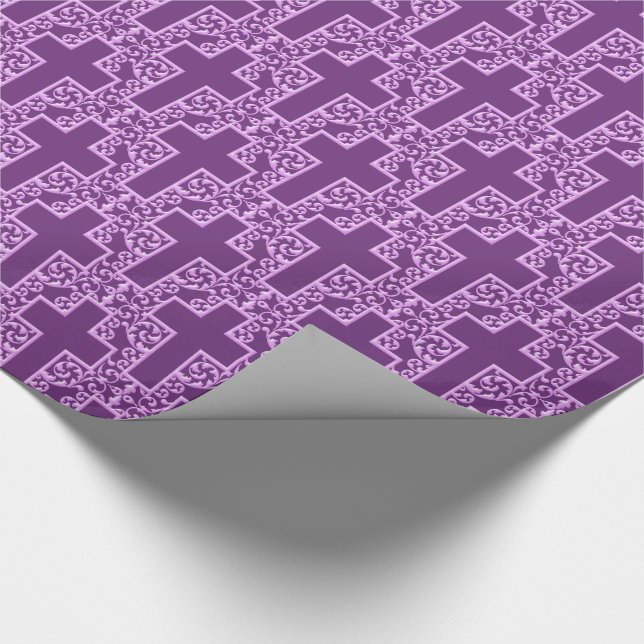 Ornate Cross-7-Purple Wrapping Paper (Corner)