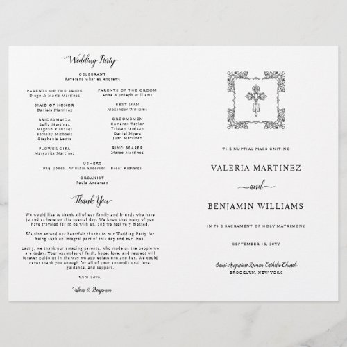 Ornate Cross Catholic Wedding Program Full Mass