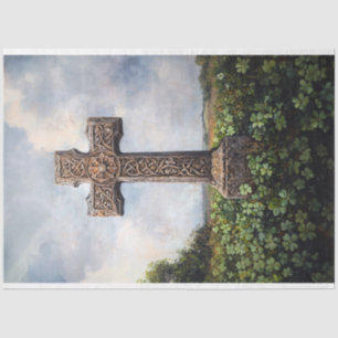 Ornate Cross Monument Clover Shamrocks Decoupage Tissue Paper