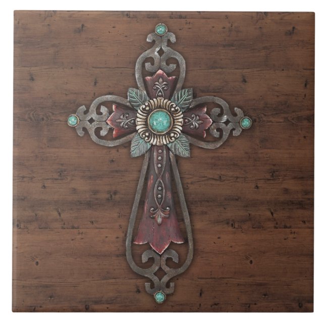 Ornate Cross Wall Plaque Ceramic Tile (Front)