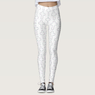 Ornate cross with flowers leggings