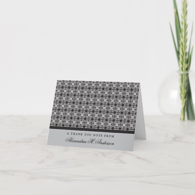 Ornate Custom Thank You Card (silver/black) (Front)