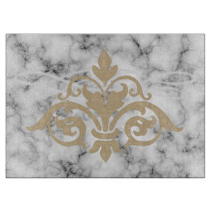 Ornate Damask Element on Realistic Marble Pattern Cutting Board