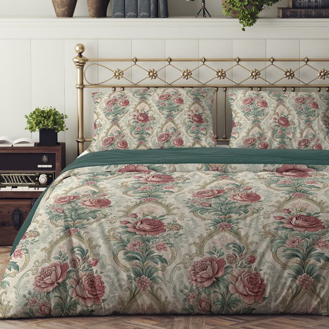 Ornate Damask Lux Victorian Pastel pink green gold Duvet Cover (Ornate Damask Lux Victorian Pastel pink green gold Duvet Cover)