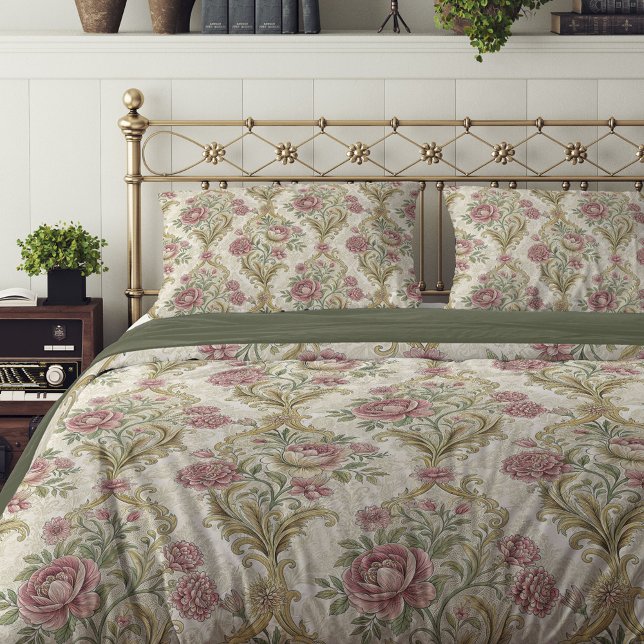 Ornate Damask Lux Victorian Pastel pink green gold Duvet Cover (Ornate Damask Lux Victorian Pastel pink green gold Duvet Cover)