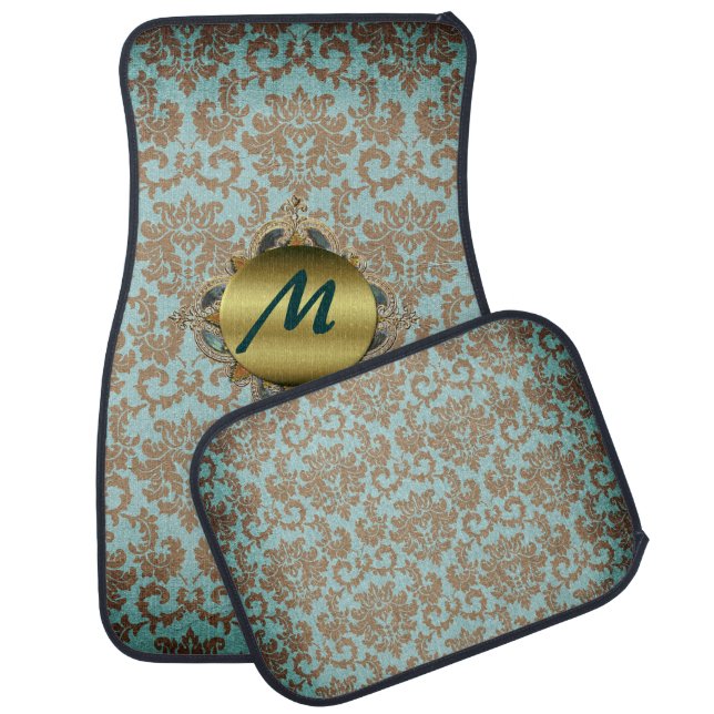 Ornate Damask Monogram Car Mat Set (Set)