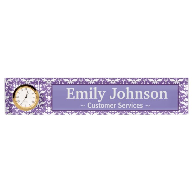 Ornate Damask Pattern Desk Name Plate (Front)