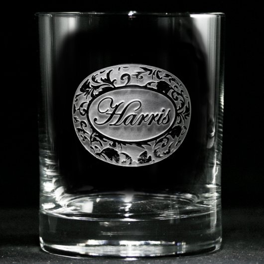 Ornate Damask Personalized Whiskey Glasses (Front)