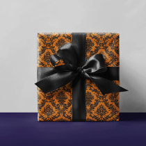 Ornate Damask Vintage Pattern Orange Halloween Wrapping Paper
