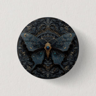 Ornate Dark Blue Butterfly with Gold Filigree Button