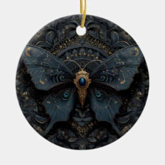 Ornate Dark Blue Butterfly with Gold Filigree  Ceramic Ornament