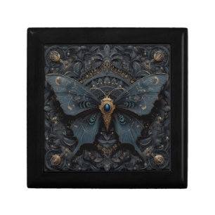 Ornate Dark Blue Butterfly with Gold Filigree Gift Box