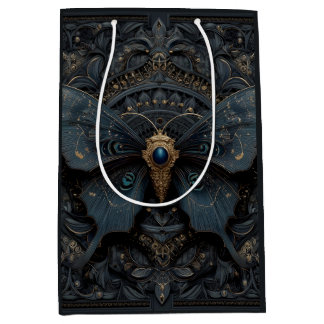 Ornate Dark Blue Butterfly with Gold Filigree  Medium Gift Bag