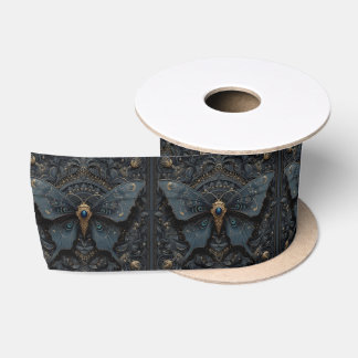 Ornate Dark Blue Butterfly with Gold Filigree  Satin Ribbon