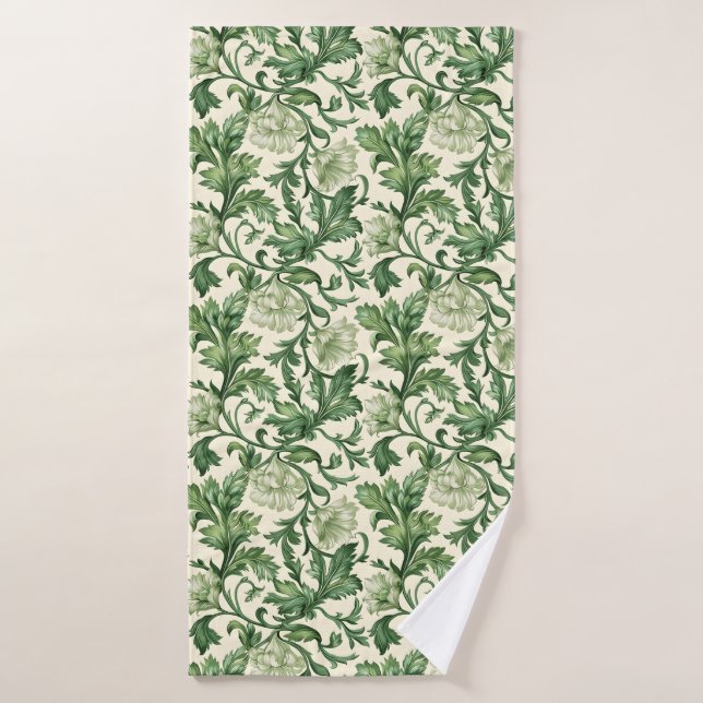 Ornate dark green acanthus leaves pattern bath towel set (Bath Towel)