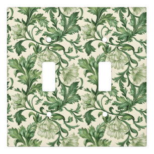 Ornate dark green acanthus leaves pattern light switch cover