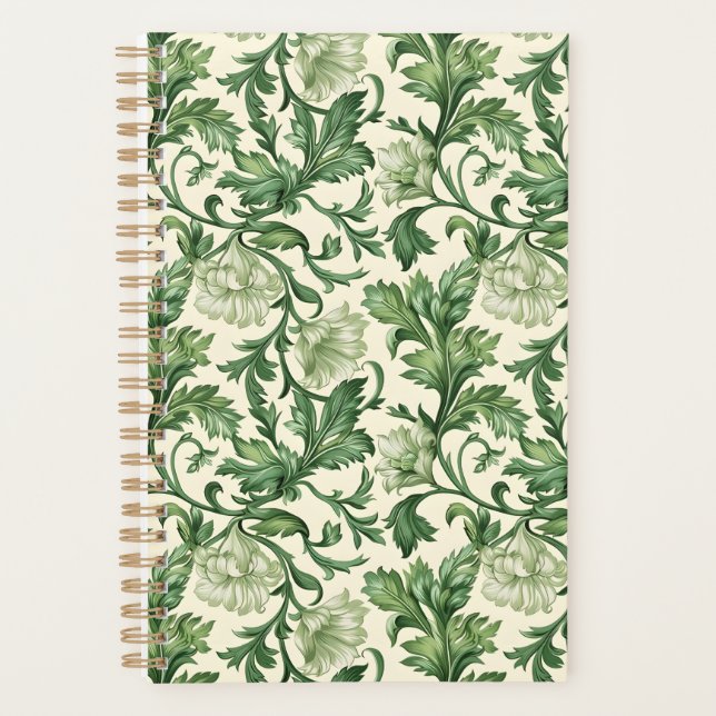 Ornate dark green acanthus leaves pattern planner (Front)