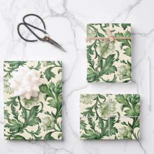 Ornate dark green acanthus leaves pattern wrapping paper sheets