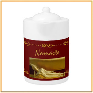 Ornate Dark Red and Gold Reclining Buddha Teapot