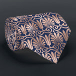 Ornate Deco Pattern Rose Gold Navy Blue Neck Tie<br><div class="desc">This striking necktie features a bold deco-inspired pattern in rose gold faux foil on a navy blue background. Ideal for groomsmen in a navy blue and rose gold themed wedding.</div>