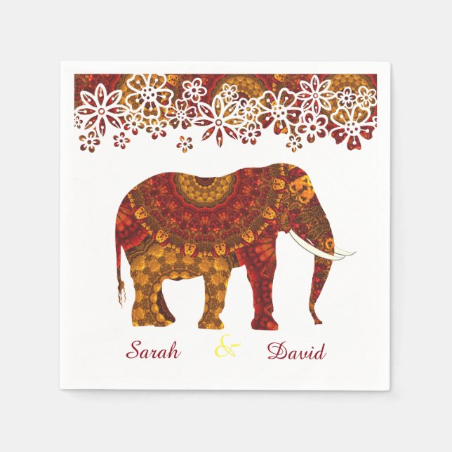 Ornate Decorated Indian Elephant Design Napkins (Front)