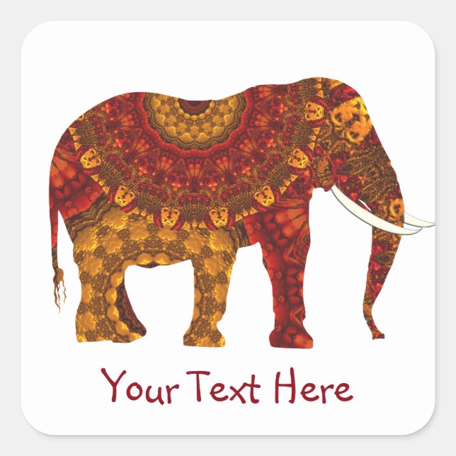 Ornate Decorated Indian Elephant Design Square Sticker (Front)