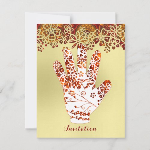 Ornate Decorated Mehndi Henna Hand Design Invitation