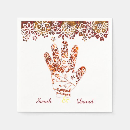 Ornate Decorated Mehndi Henna Hand Design Napkins
