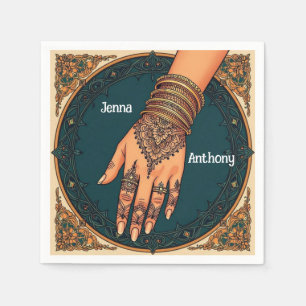 Ornate Decorated Mehndi Henna Hand Design Napkins