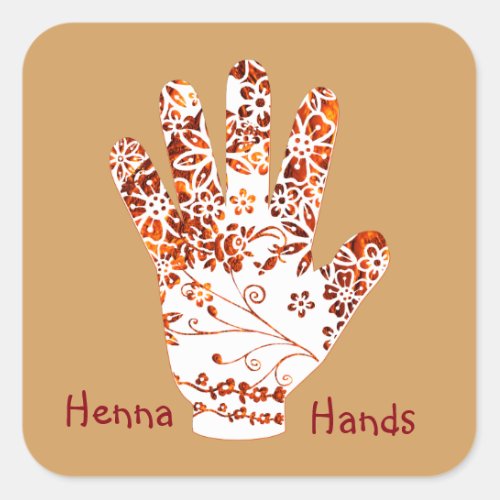 Ornate Decorated Mehndi Henna Hand Design Square Sticker