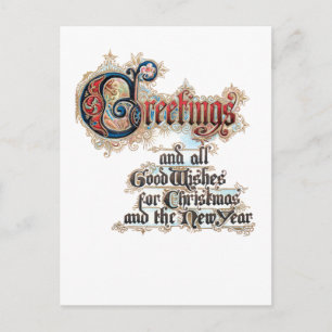 Ornate Decorative Gold Vintage Christmas Greetings Postcard