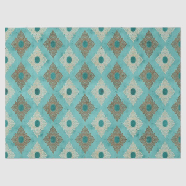 Ornate Diamond Frames on Teal Decoupage Tissue Paper (Front)