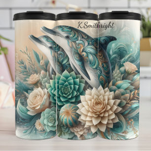 Ornate Dolphins Succulent Floral Thermal Tumbler