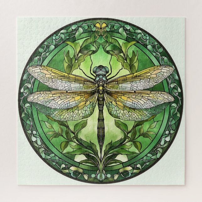 Ornate Dragonfly with Green Floral Frame  Jigsaw Puzzle (Vertical)