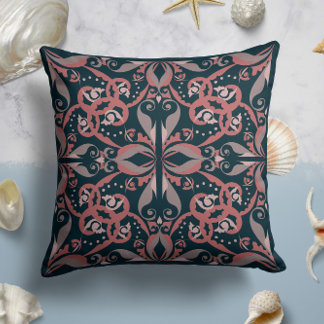 Ornate Elegance in Charcoal Teal Throw Pillow