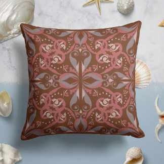 Ornate Elegance in Chestnut Brown Throw Pillow