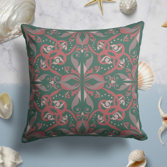 Ornate Elegance in Jade Green Throw Pillow (Creator Uploaded)