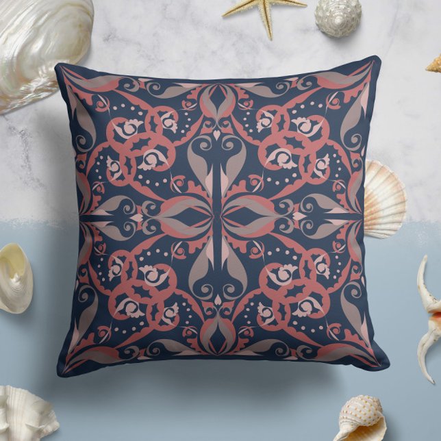 Ornate Elegance in Midnight Blue Throw Pillow (Creator Uploaded)