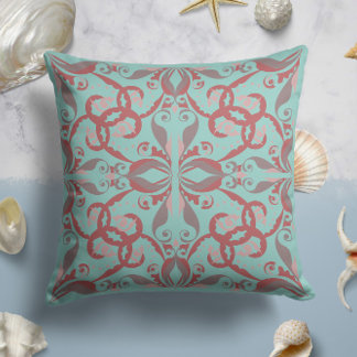 Ornate Elegance in Mint Aqua Throw Pillow
