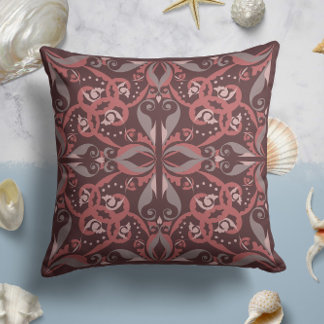 Ornate Elegance in Wine Red Throw Pillow