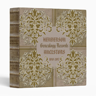 Ornate Elegant Beige Genealogy 3 Ring Binder