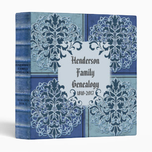 Ornate Elegant Blue Genealogy 3 Ring Binder