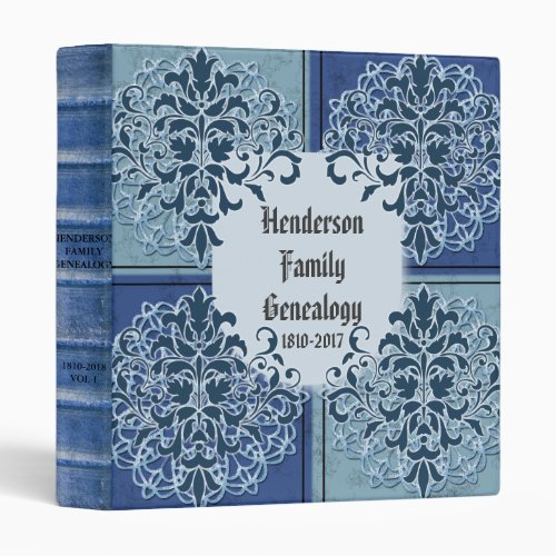 Ornate Elegant Blue Genealogy 3 Ring Binder