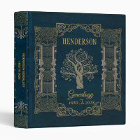 Ornate Elegant Blue Genealogy Family Tree Album