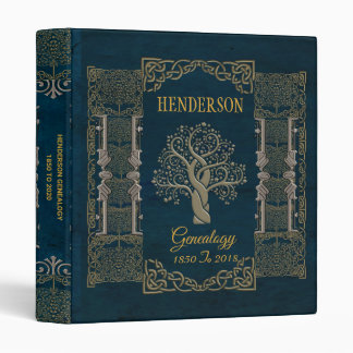 Ornate Elegant Blue Genealogy Family Tree Album 3 Ring Binder